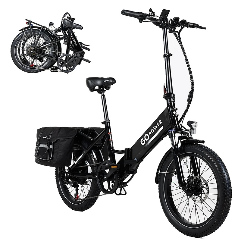 GoPowerBike GoPlus Folding Electric Bike | 20" Fat Tire eBike 500W Motor, 20mph Top Speed 45+ Mile Range, 5 Pedal-Assist Levels Removable B