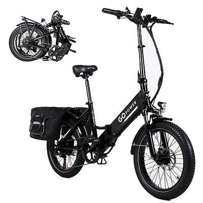 GoPowerBike GoPlus Folding Electric Bike | 20" Fat Tire eBike 500W Motor, 20mph Top Speed 45+ Mile Range, 5 Pedal-Assist Levels Removable B