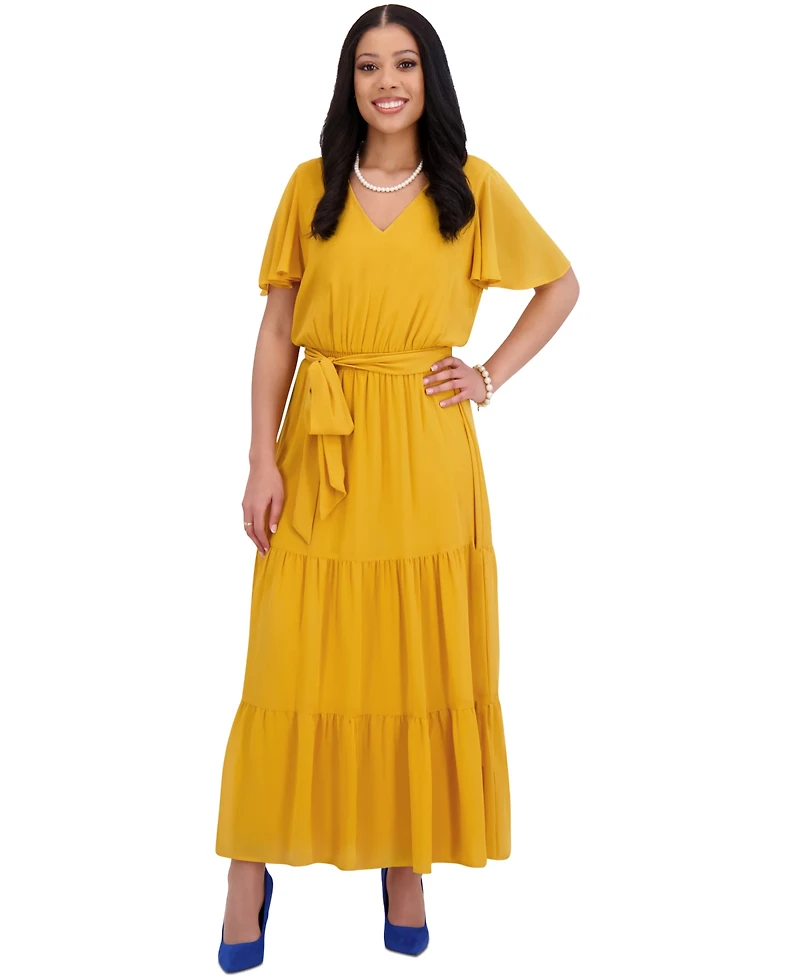 Kasper Women's V-Neck Flutter-Sleeve Maxi Dress, Regular & Plus Sizes