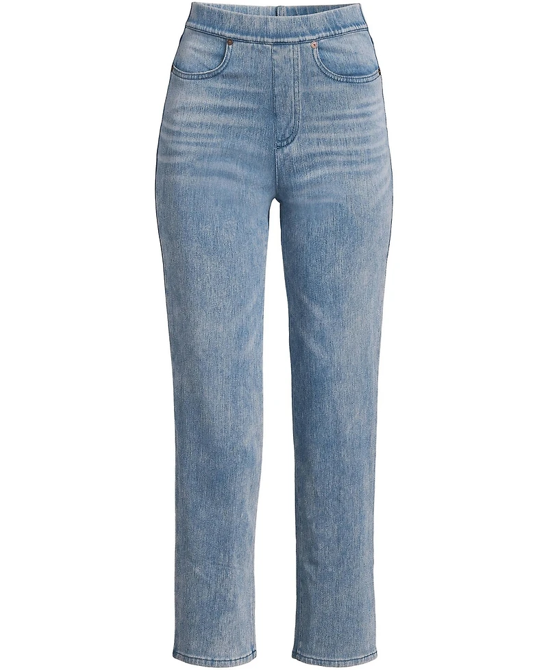 Lands' End Plus Starfish High Rise Knit Denim Straight Crop Jeans