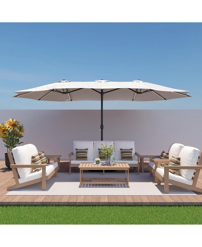 Mondawe 15 ft Solar Led Double Sided Twin Outdoor Patio Market Umbrella with Base Weight Included