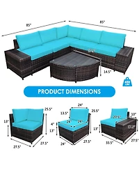 Gymax 6PCS Rattan Furniture Sectional Sofa Set w/ Cushions