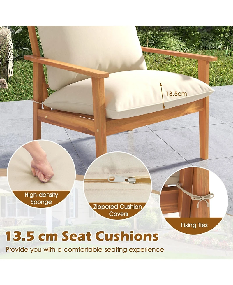 Gymax Set of 4 Patio Acacia Wood Furniture Set w/ Soft Cushions & Coffee Table