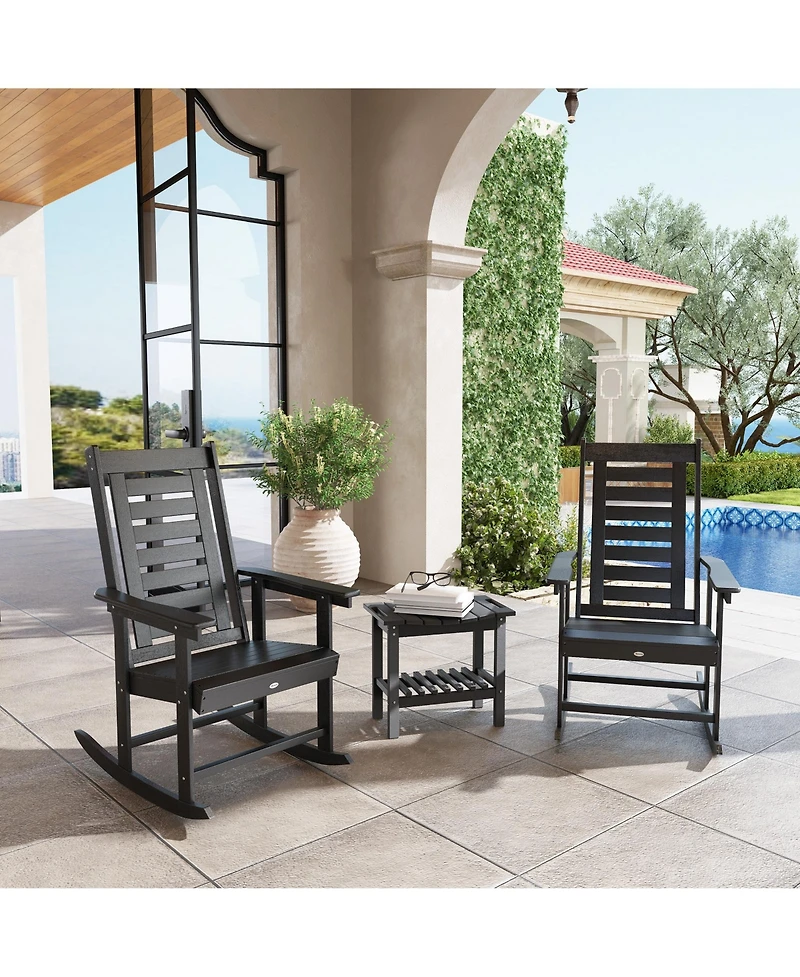 Outsunny 2 Outdoor Rocking Chairs, Hdpe High Back Patio Rockers
