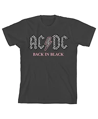 Ac/Dc Girls Back Black Gray Leopard Print Logo Crew Neck Short Sleeve