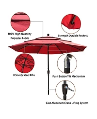 Mondawe 10 ft 3-Tier Outdoor Patio Market Umbrella with Double Air Vent and Push Button Tilt