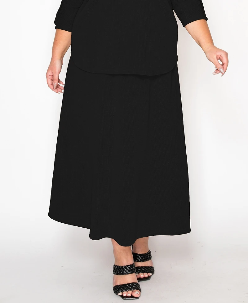 Coin 1804 Plus Textured Rib Elastic Waist Maxi Skirt