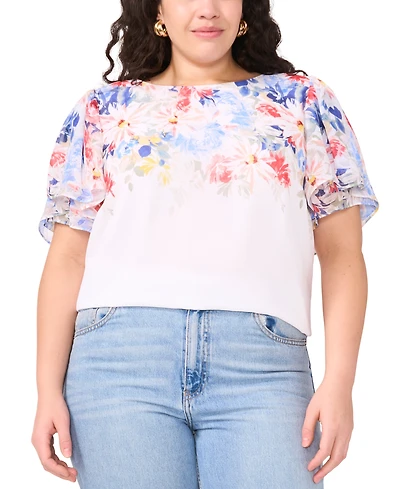 Vince Camuto Plus Printed Tulip-Sleeve Blouse