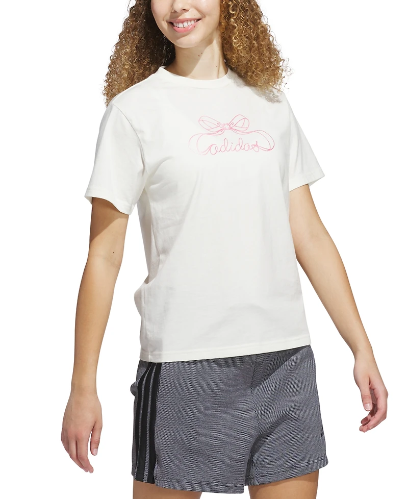 adidas Women's Cotton Bow Logo-Graphic Crewneck T-Shirt