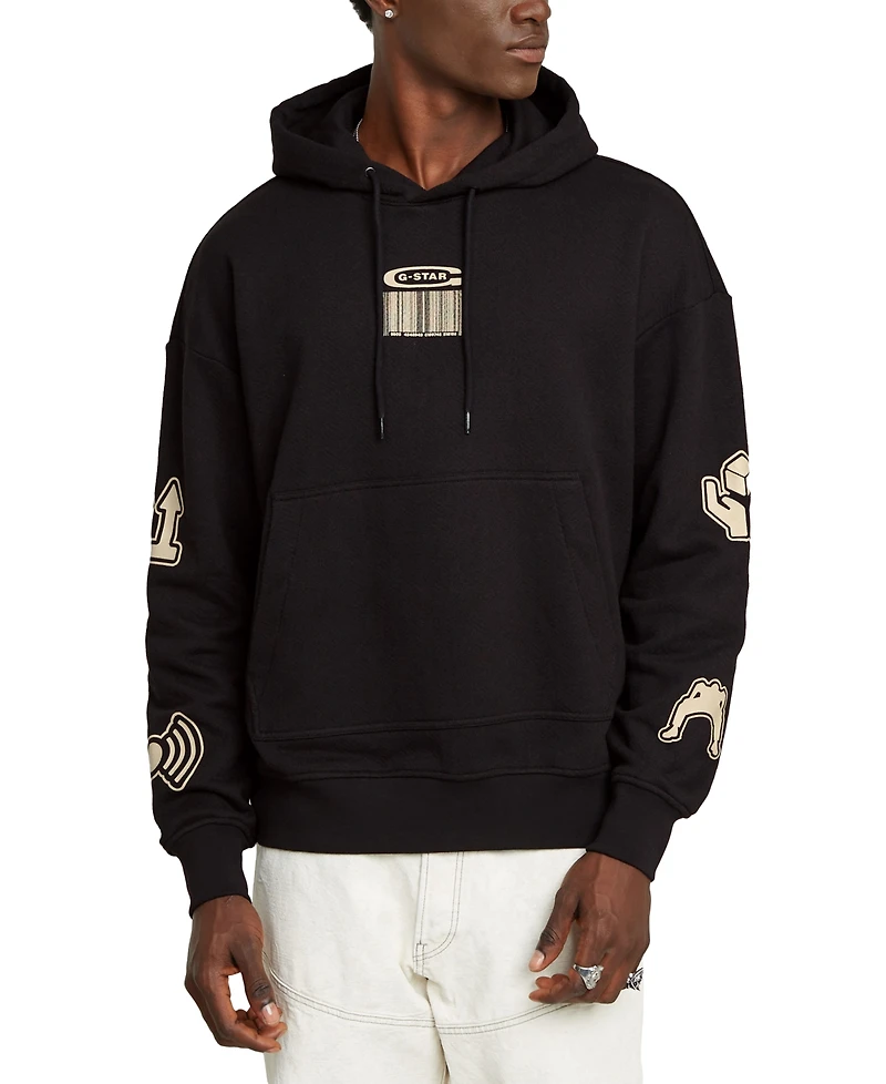 G-Star Raw Men's Relaxed Fit Long Sleeve Multi-Logo Graphic Hoodie