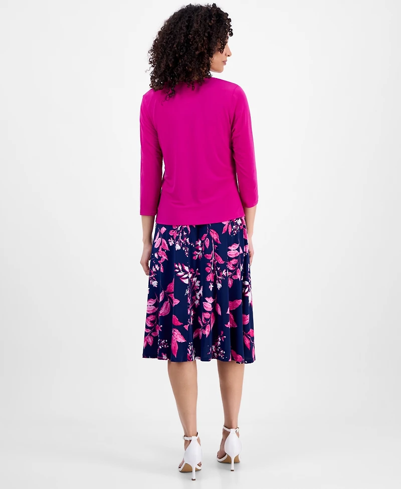 Sandra Darren Petite 2.Piece Tie-Front Bolero Jacket & Floral-Print Sleeveless Fit Flare Dress