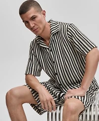 Mode Of One Mens Relaxed Fit Vertical Stripe Button Up Shirt Shorts Exclusively At Macys