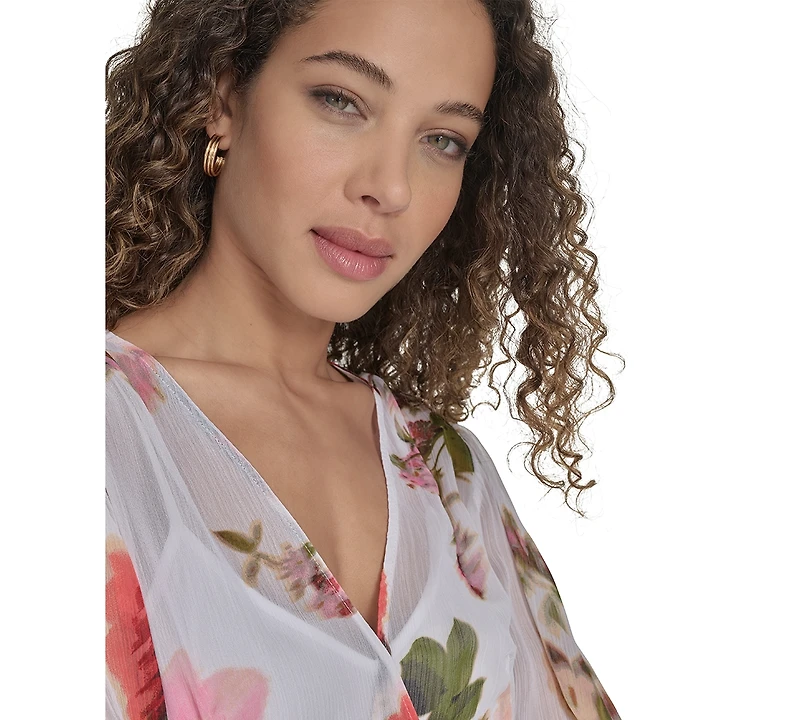 Calvin Klein Women's Floral Chiffon 3/4-Sleeve High-Low Dress