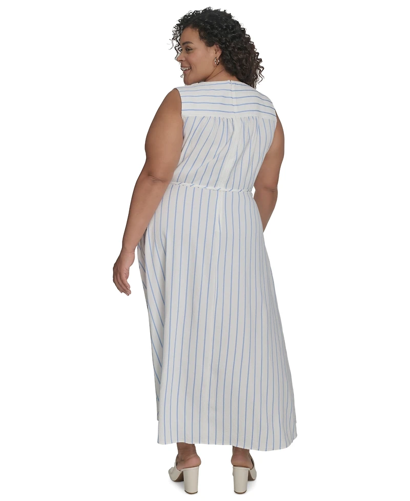 Calvin Klein Plus Striped Faux-Wrap Maxi Dress