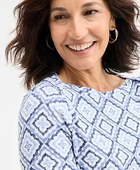 Style & Co Women's Printed Cotton 3/4-Sleeve Top, Exclusively at Macy's