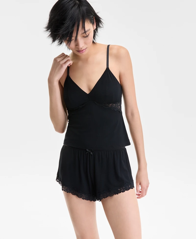 I.n.c. International Concepts Women's Knit Lace-Trim Short Pajama Set, Exclusively at Macy's