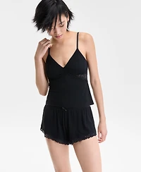 I.n.c. International Concepts Women's Knit Lace-Trim Short Pajama Set, Exclusively at Macy's