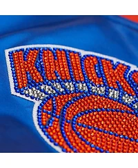 Mitchell & Ness x Dannijo Women's Blue New York Knicks Cropped Satin Full-Snap Jacket