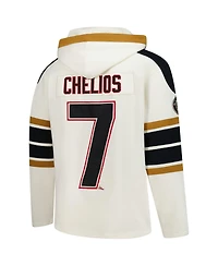 '47 Brand Men's Chris Chelios Cream Chicago Blackhawks Blue Line Heritage Name & Number Lace-Up Pullover Hoodie