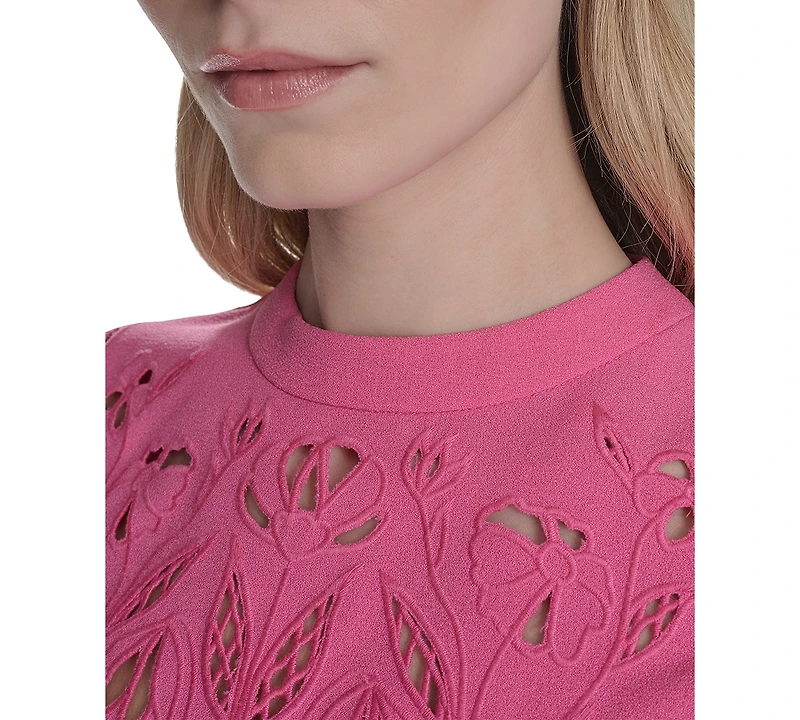 Vince Camuto Petite Laser-Cut Cap-Sleeve Shift Dress