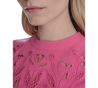 Vince Camuto Petite Laser-Cut Cap-Sleeve Shift Dress