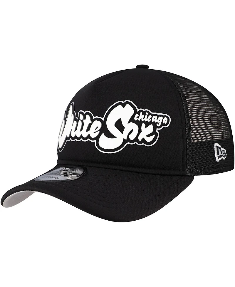 New Era Men's Black Chicago White Sox Retro Bold A-Frame Trucker 9FORTY Adjustable Hat