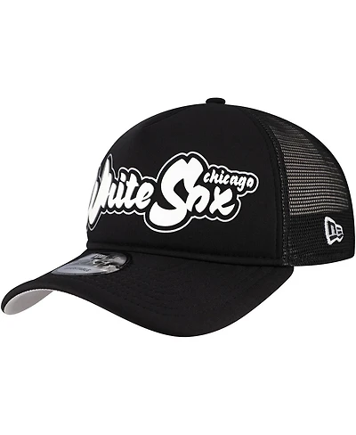 New Era Men's Black Chicago White Sox Retro Bold A-Frame Trucker 9FORTY Adjustable Hat