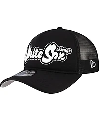 New Era Men's Black Chicago White Sox Retro Bold A-Frame Trucker 9FORTY Adjustable Hat
