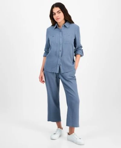 Dkny Jeans Petite Cotton Roll Tab Shirt High Rise Pull On Pants