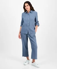 Dkny Jeans Petite Cotton Roll Tab Shirt High Rise Pull On Pants