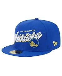 New Era Men's Royal Golden State Warriors Sport Night Script Sided 59FIFTY Fitted Hat