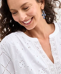 Style & Co Women's Split-Neck Eyelet-Embroidered Top, Exclusively at Macy's