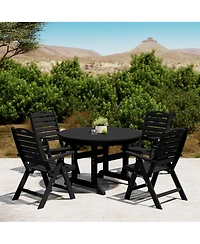 5-Piece Hdpe Round Patio Dining Table Set with Foldable Chairs