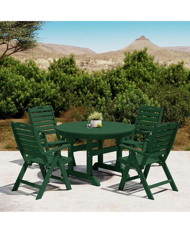 5-Piece Hdpe Round Patio Dining Table Set with Foldable Chairs