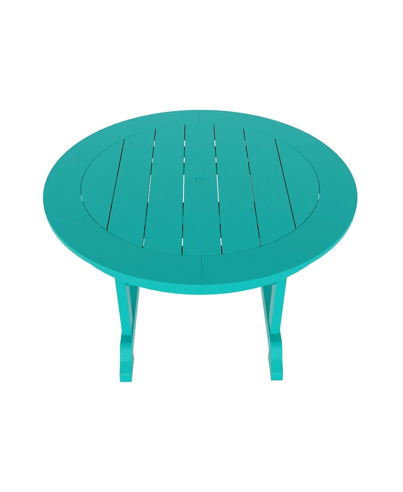 5-Piece Hdpe Round Patio Dining Table Set with Foldable Chairs