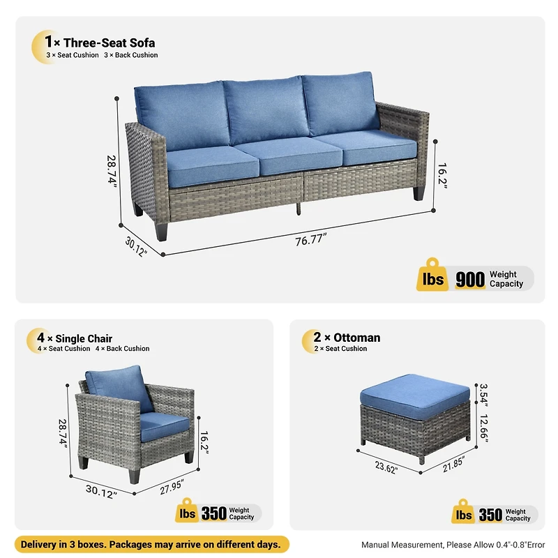 Xizzi Patio Furniture Set 7 Piece High Back Sofa Outdoor Conversation Sets All Weather Wicker Rattan Sectional Couch and Chairs Garden Backya