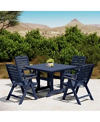 5-Piece Hdpe Square Patio Dining Table Set with Foldable Chairs