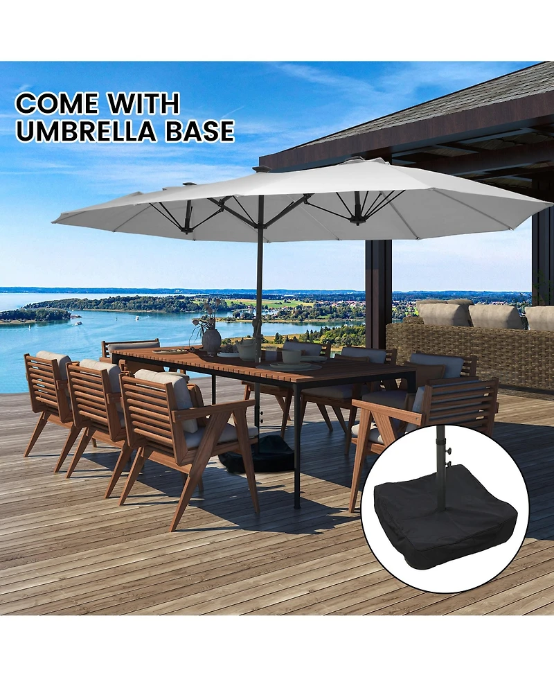 15 ft Patio Umbrellas with Solar Lights 12 Led Strip Umbrella Rib, Double-Sided Market Base Included, Grey