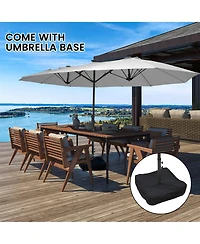 15 ft Patio Umbrellas with Solar Lights 12 Led Strip Umbrella Rib, Double-Sided Market Base Included, Grey