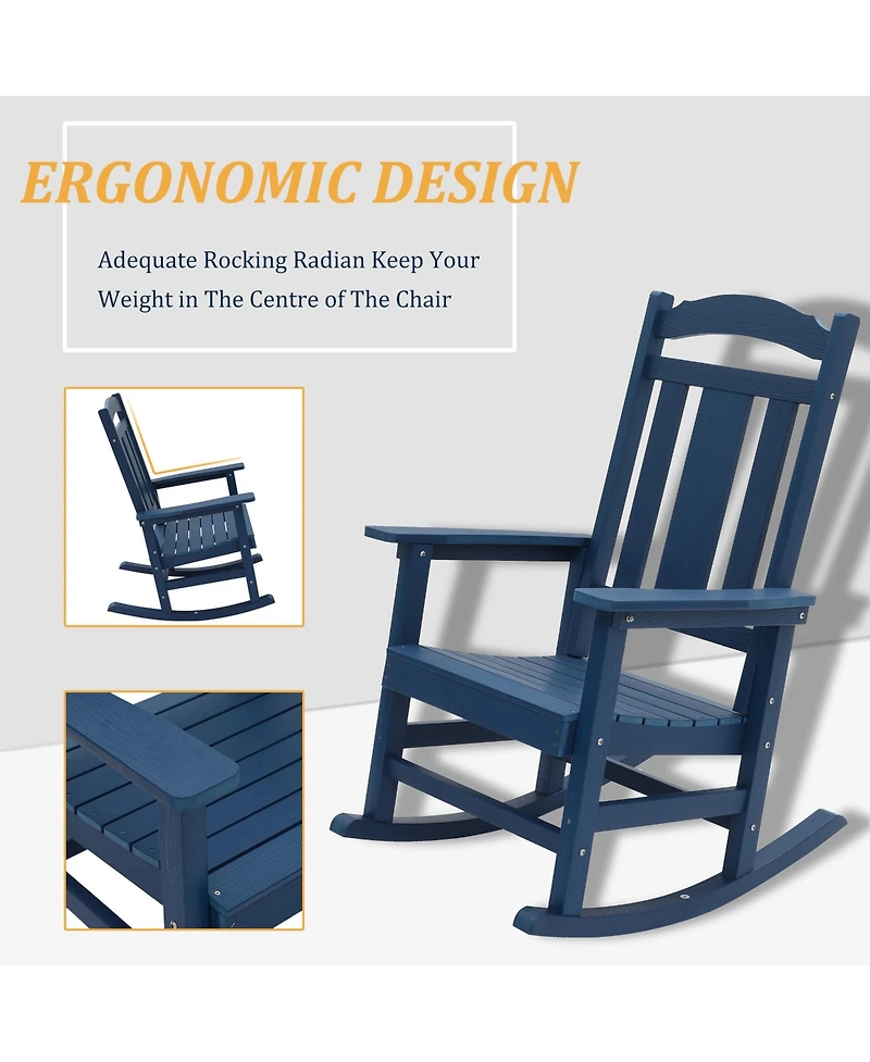 Patio Rocking Chair Outdoor Chairs Porch Rocker All-Weather Adirondack for Deck Garden Backyard Lawn, Blue