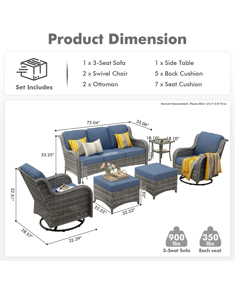 Xizzi 6 Pcs Outdoor Patio Furniture Set,High Back Sofa and Swivel Chairs Set