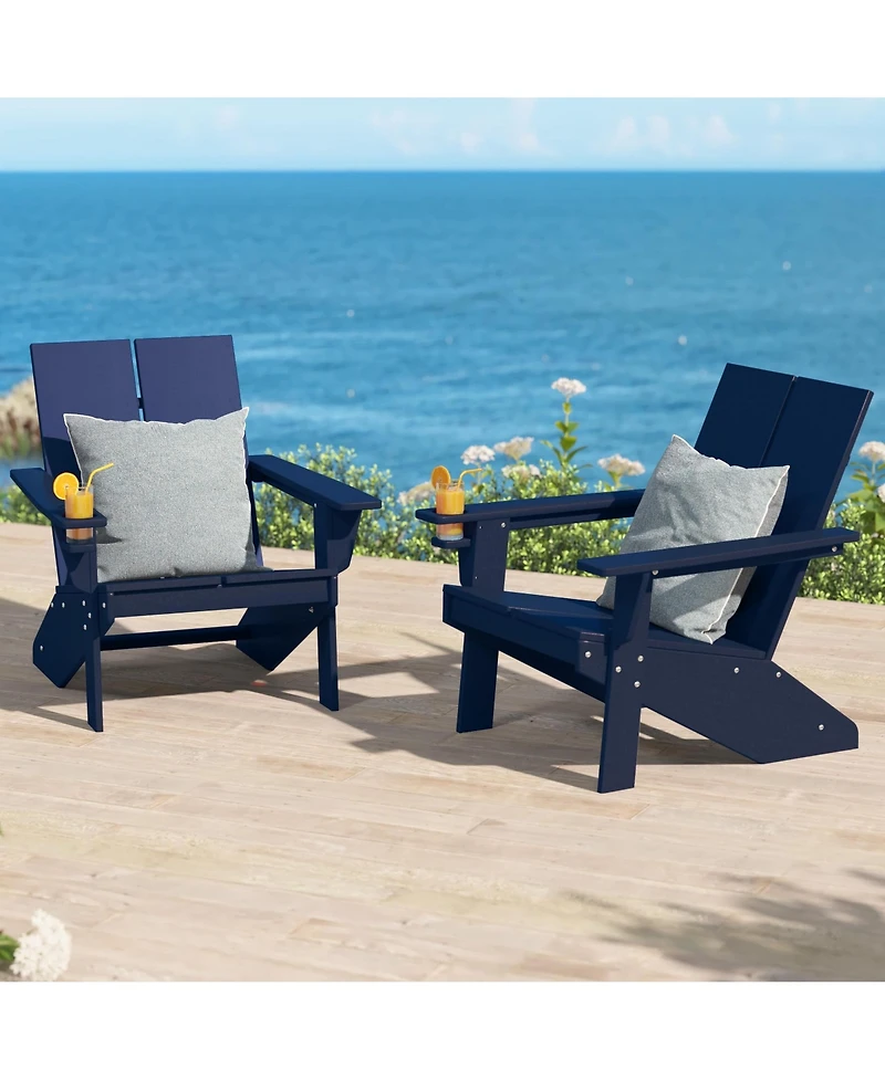 Outdoor Hdpe Modern Adirondack Chair with Cup Holder (Set of
