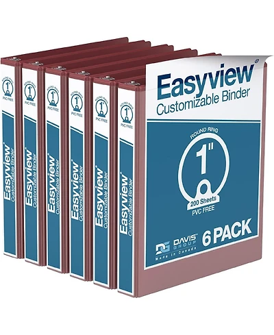 Easyview Premium, Round Ring, Customizable, View Binder, 6 Pack (Burgundy