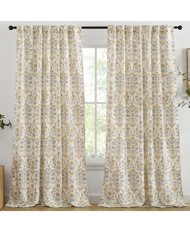 Hlc.me Clara Floral Damask Patterned Window Back Tab Rod Pocket Curtains Bedroom