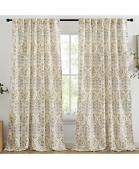 Hlc.me Clara Floral Damask Patterned Window Back Tab Rod Pocket Curtains Bedroom