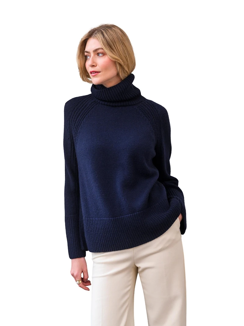 Celtic & Co. Women's Merino Rib Detail Turtleneck Sweater