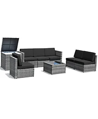 Gymax 8 Piece Rattan Outdoor Patio Sofa Sectional Conversation Furniture Set w/ Cushions & Coffee Table