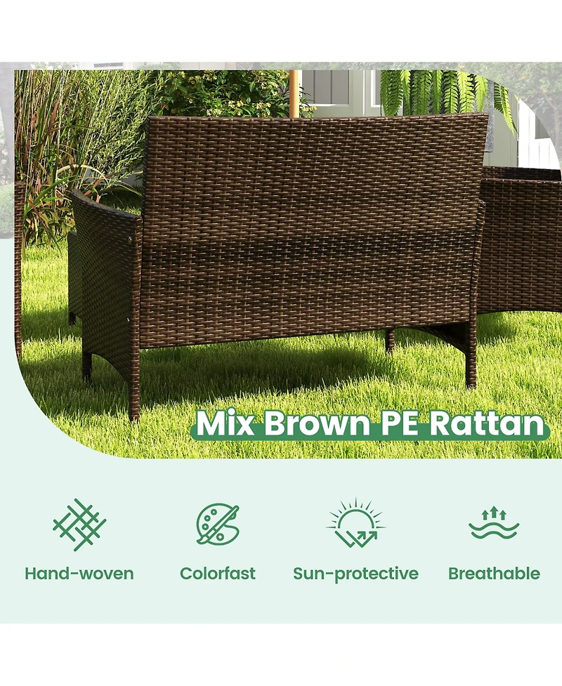 Gymax 4 Piece Outdoor Wicker Furniture Set Patio Rattan Conversation Set w/ Table