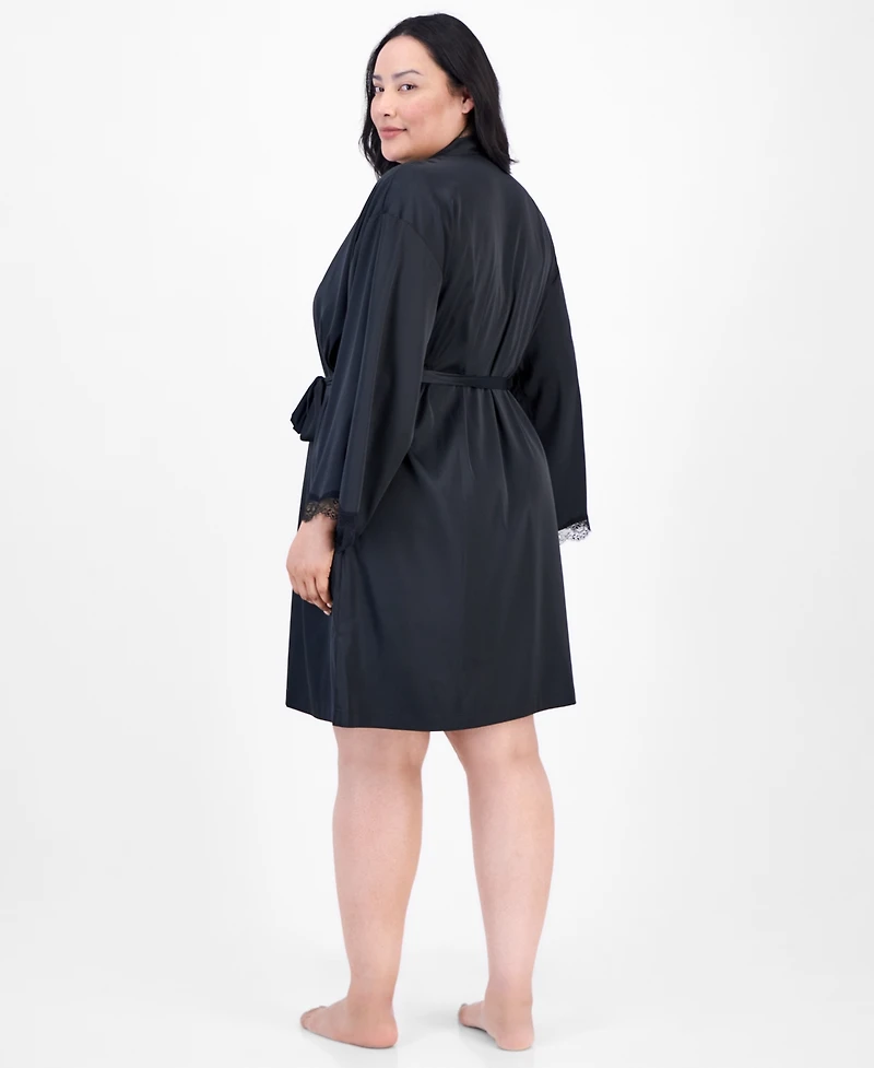 I.n.c. International Concepts Plus Lace-Trim Satin Wrap Robe, Exclusively at Macy's