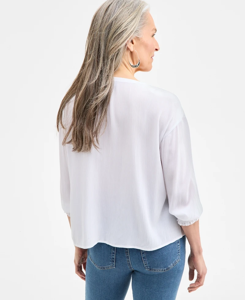 Style & Co Women's Tasseled Split Neck 3/4-Sleeve Top, Exclusively at Macy's